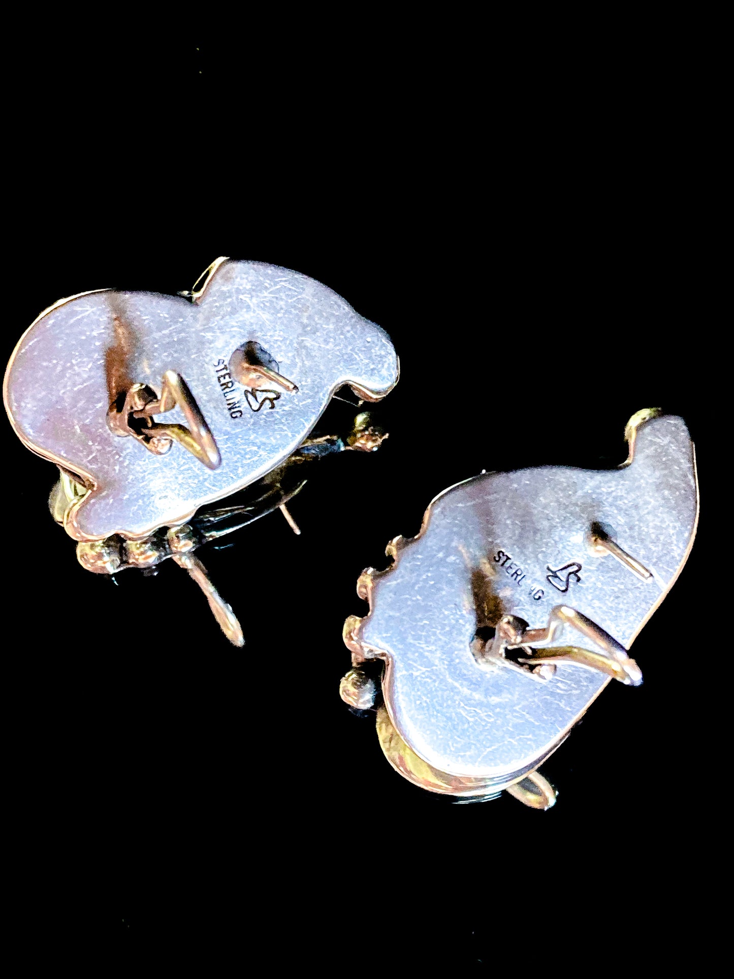 Vintage Danish Modern Style Sterling Silver Double Calla Lily Bouquet Post Earrings