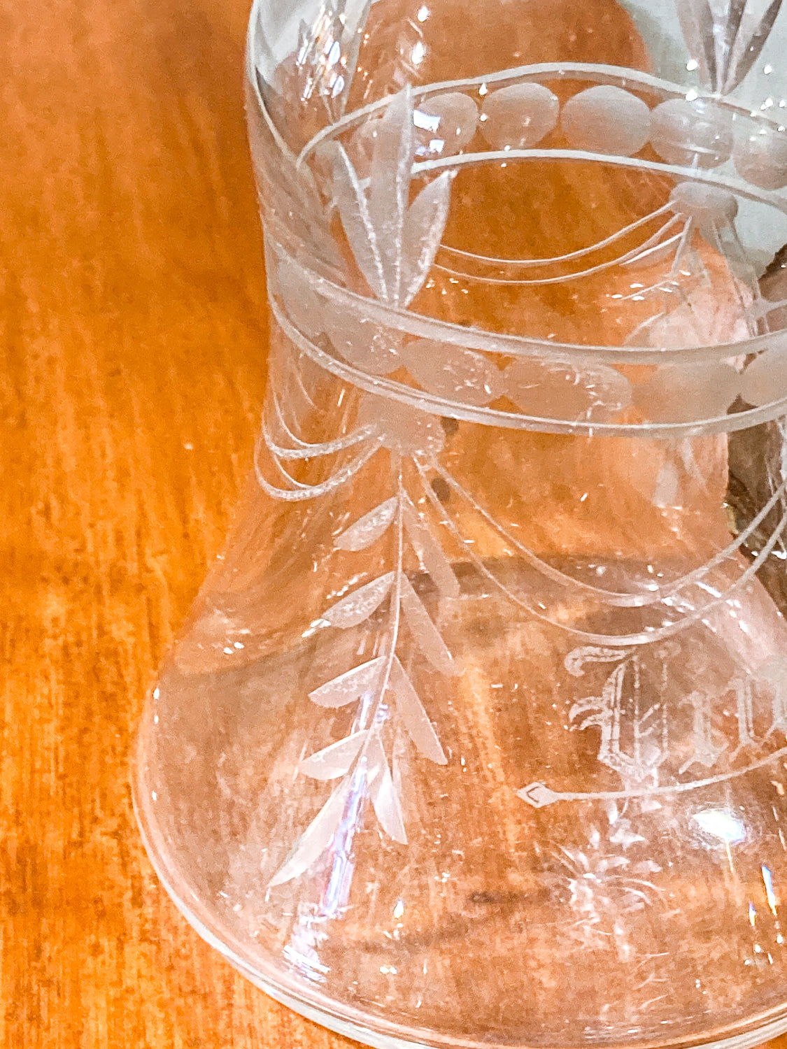 Vintage Cut Crystal Etched Sterling Silver Stopper Oil Vinegar Cruet Jar