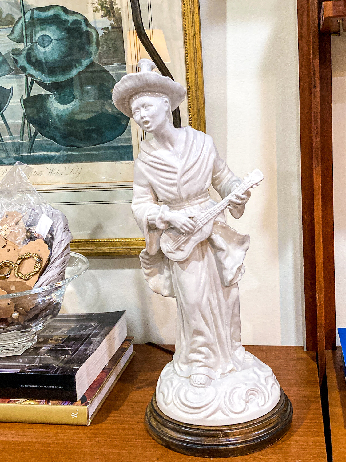 Vintage Frederick Cooper Blanc de Chine Ceramic Musician Figural Table Lamp