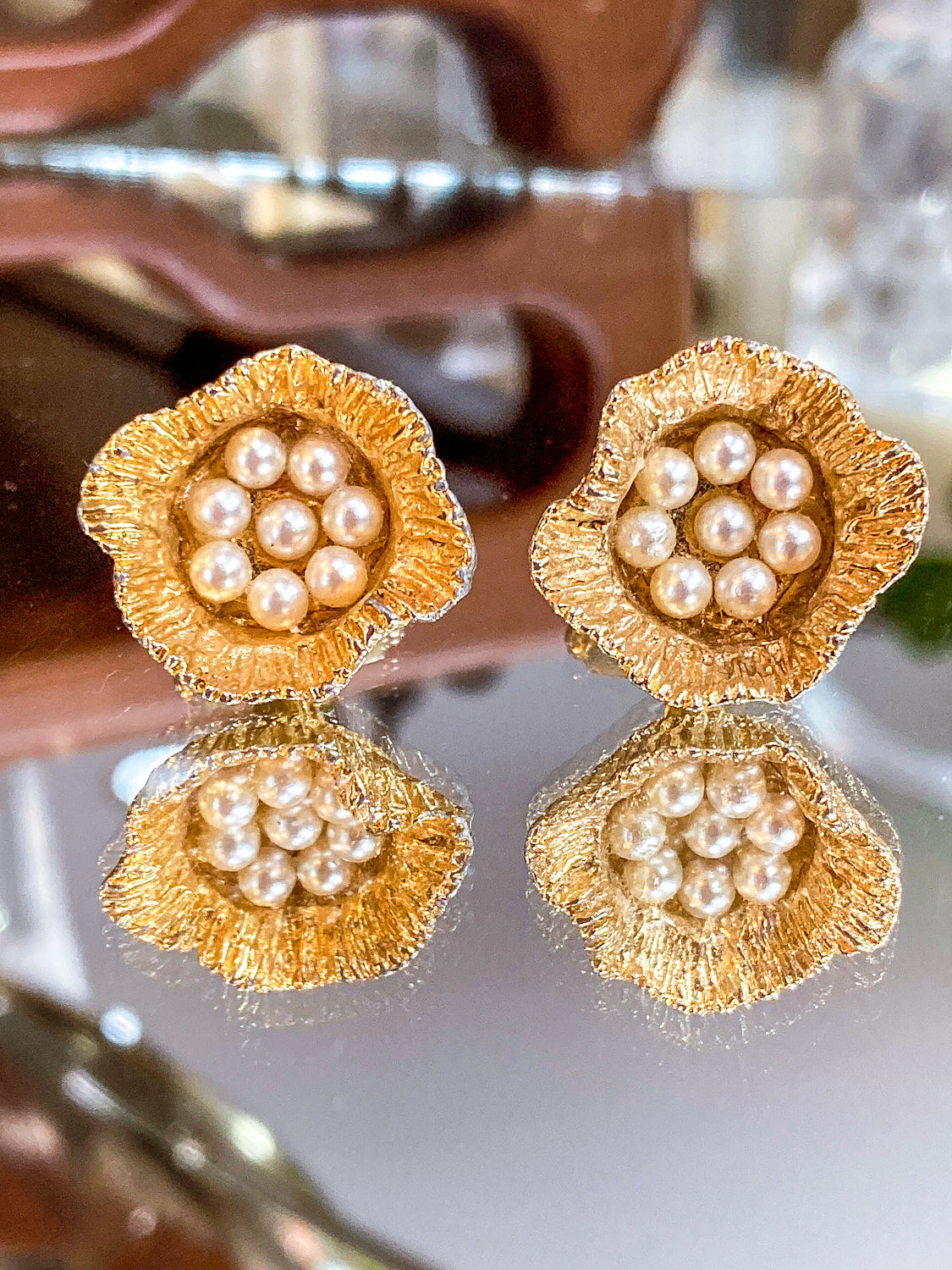Vintage Gold Pearl Lotus Seed Bird Nest Egg Cufflink Pair Accessory