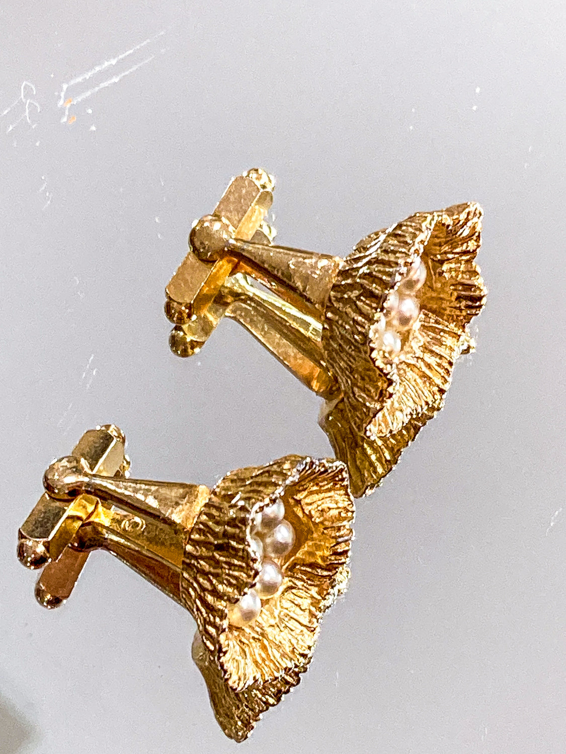 Vintage Gold Pearl Lotus Seed Bird Nest Egg Cufflink Pair Accessory