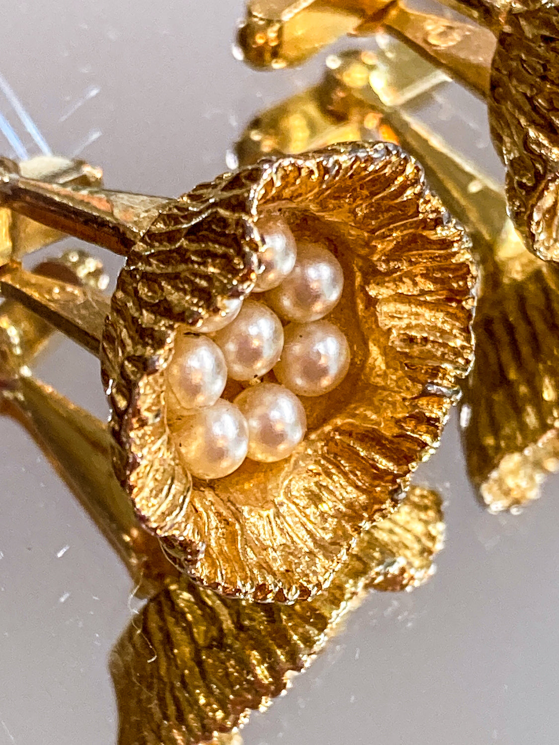 Vintage Gold Pearl Lotus Seed Bird Nest Egg Cufflink Pair Accessory