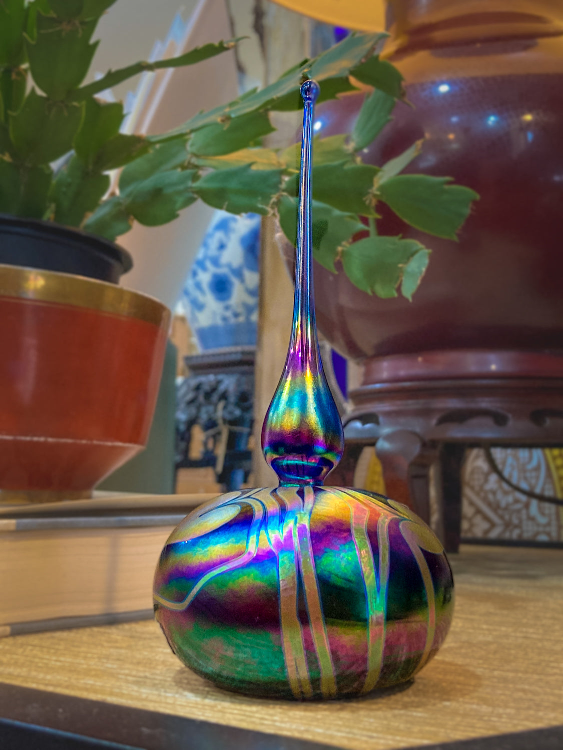 Vintage Hand Blown Iridescent Bleeding Heart Glasshouse Studio Perfume Bottle