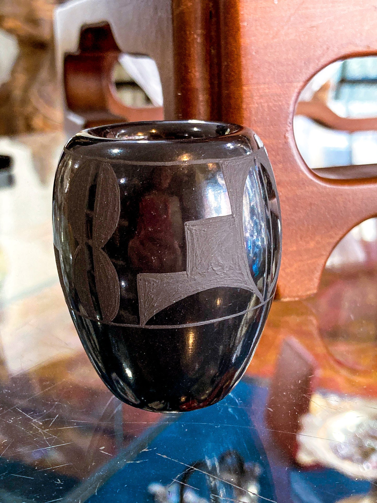 Vintage Harriet Tafoya Santa Clara Handmade Mini Black Pottery Vase