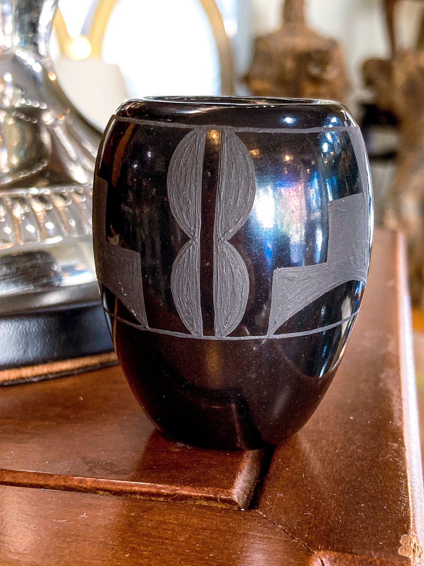 Vintage Harriet Tafoya Santa Clara Handmade Mini Black Pottery Vase