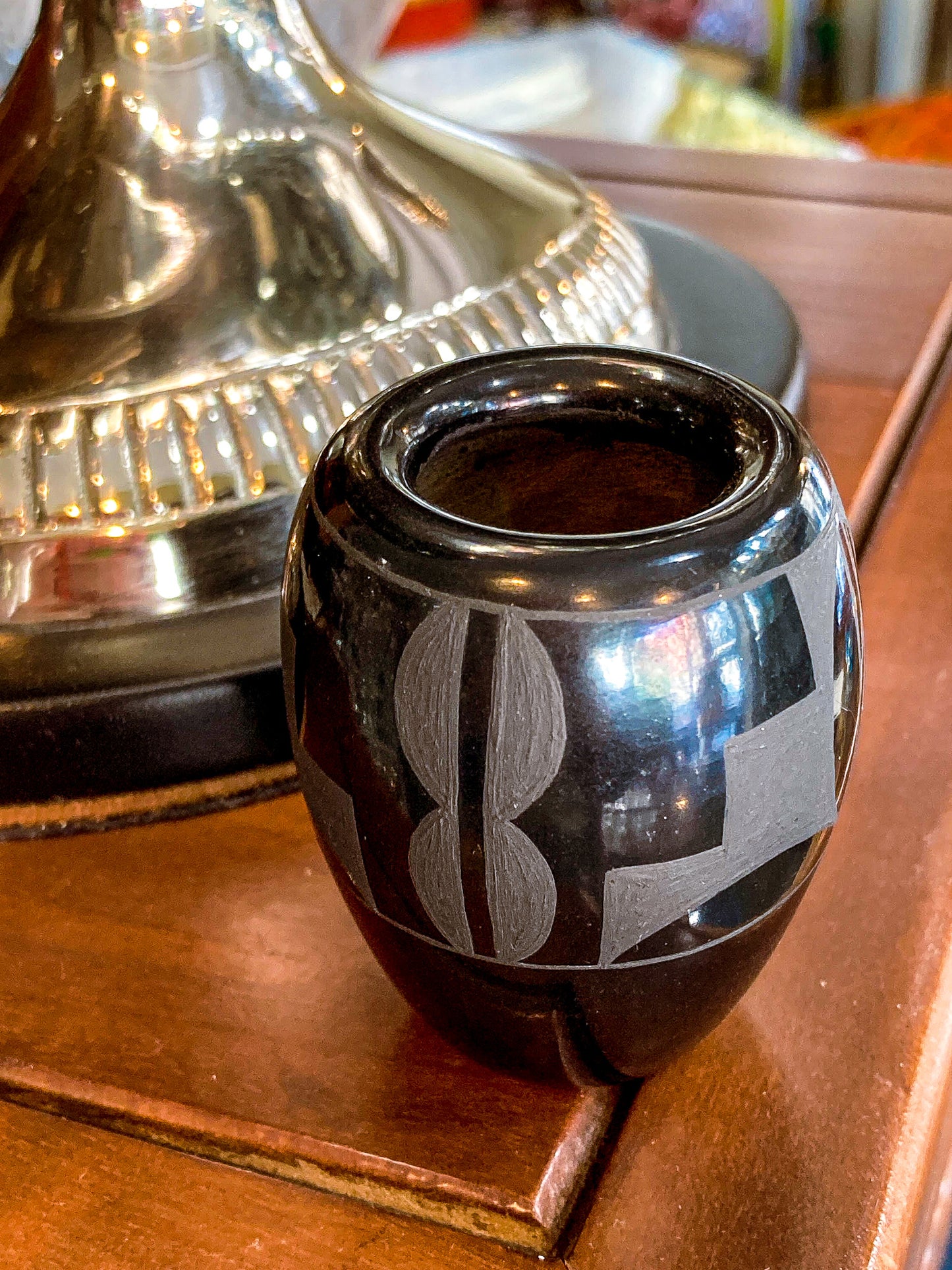 Vintage Harriet Tafoya Santa Clara Handmade Mini Black Pottery Vase