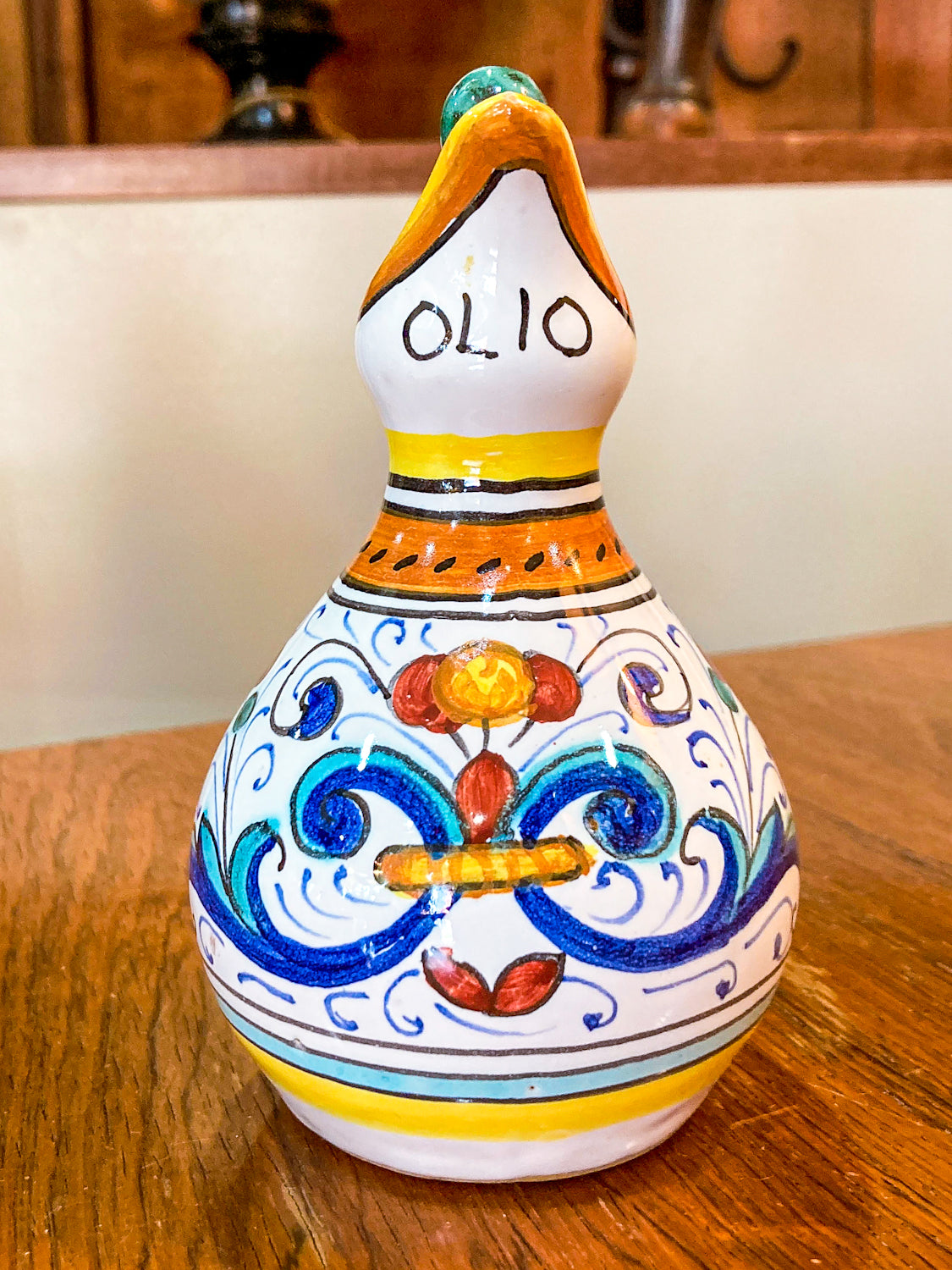 Vintage Italian Hand Painted Ceramic Oil Vinegar Cruet Tray Set
