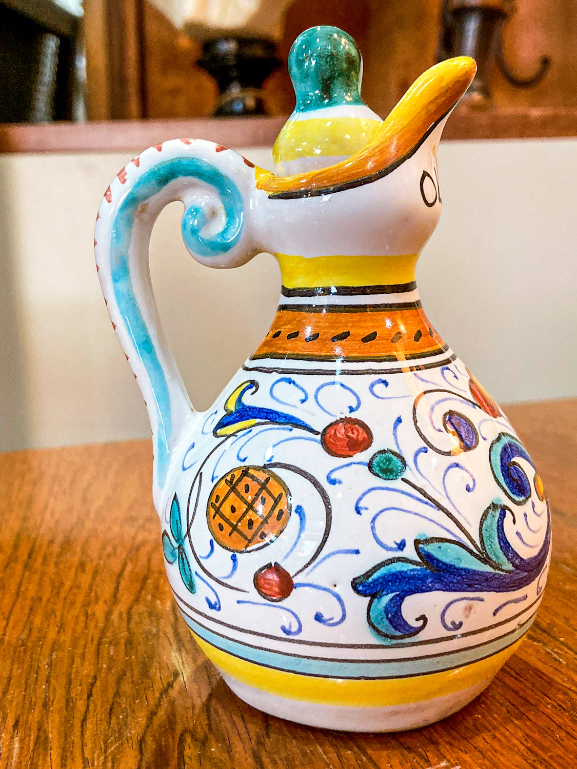 Vintage Italian Hand Painted Ceramic Oil Vinegar Cruet Tray Set