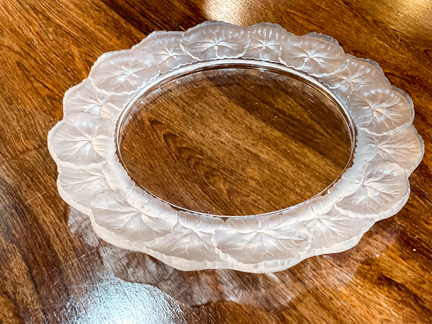 Vintage Lalique France Honfleur Geranium 11 Inch Clear Crystal Dish Plate