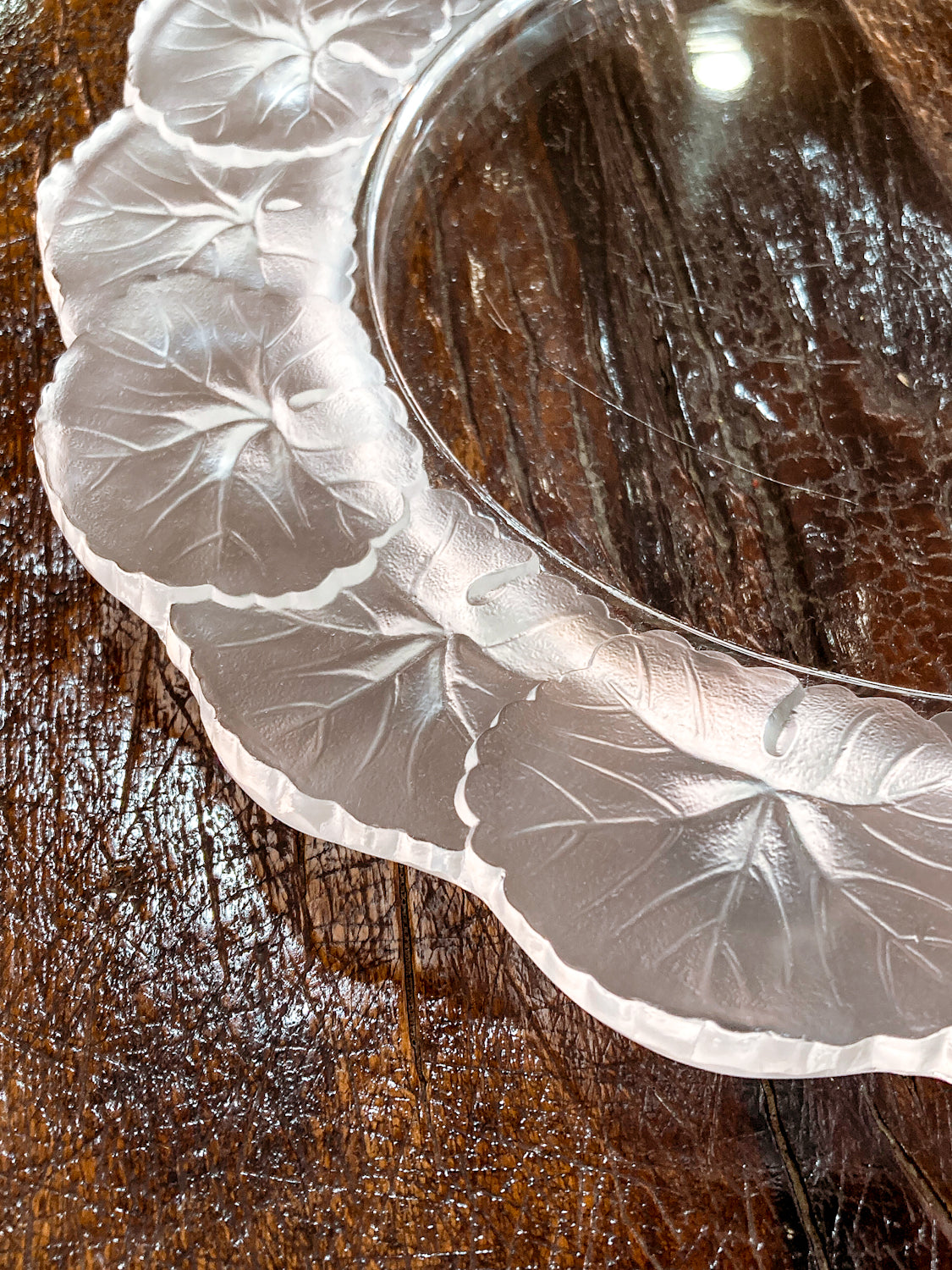 Vintage Lalique France Honfleur Geranium 11 Inch Clear Crystal Dish Plate