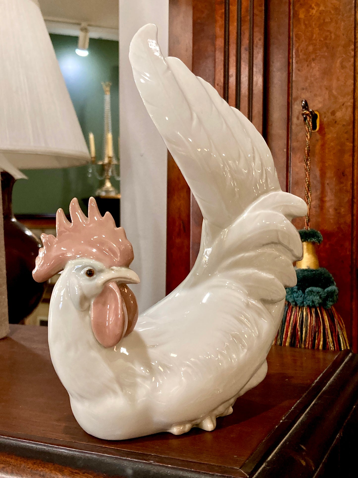 Vintage Lladro White Rooster Spanish Porcelain Figurine Sculpture