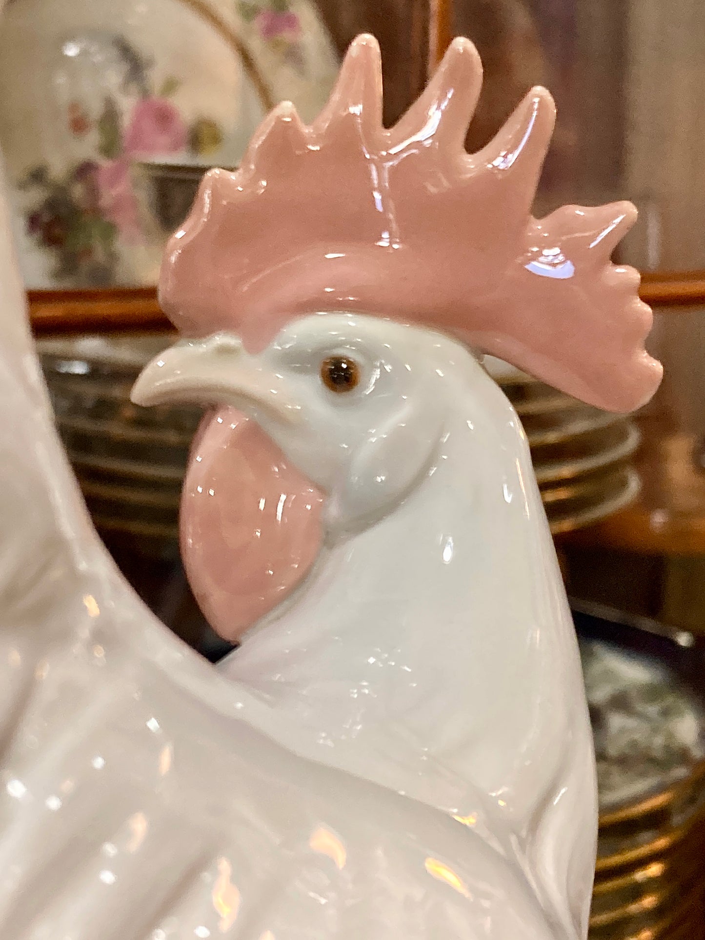 Vintage Lladro White Rooster Spanish Porcelain Figurine Sculpture