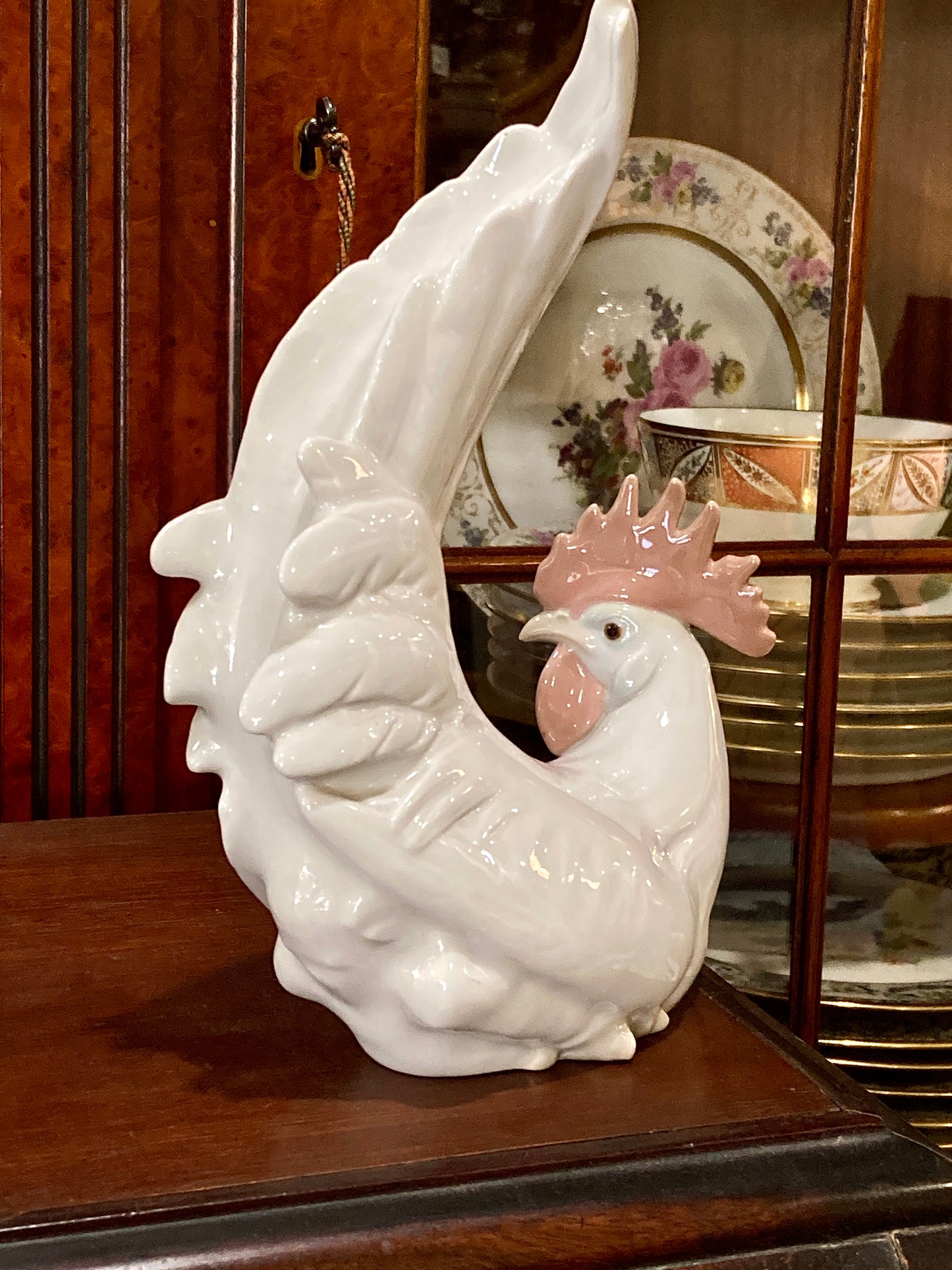 Vintage Lladro White Rooster Spanish Porcelain Figurine Sculpture