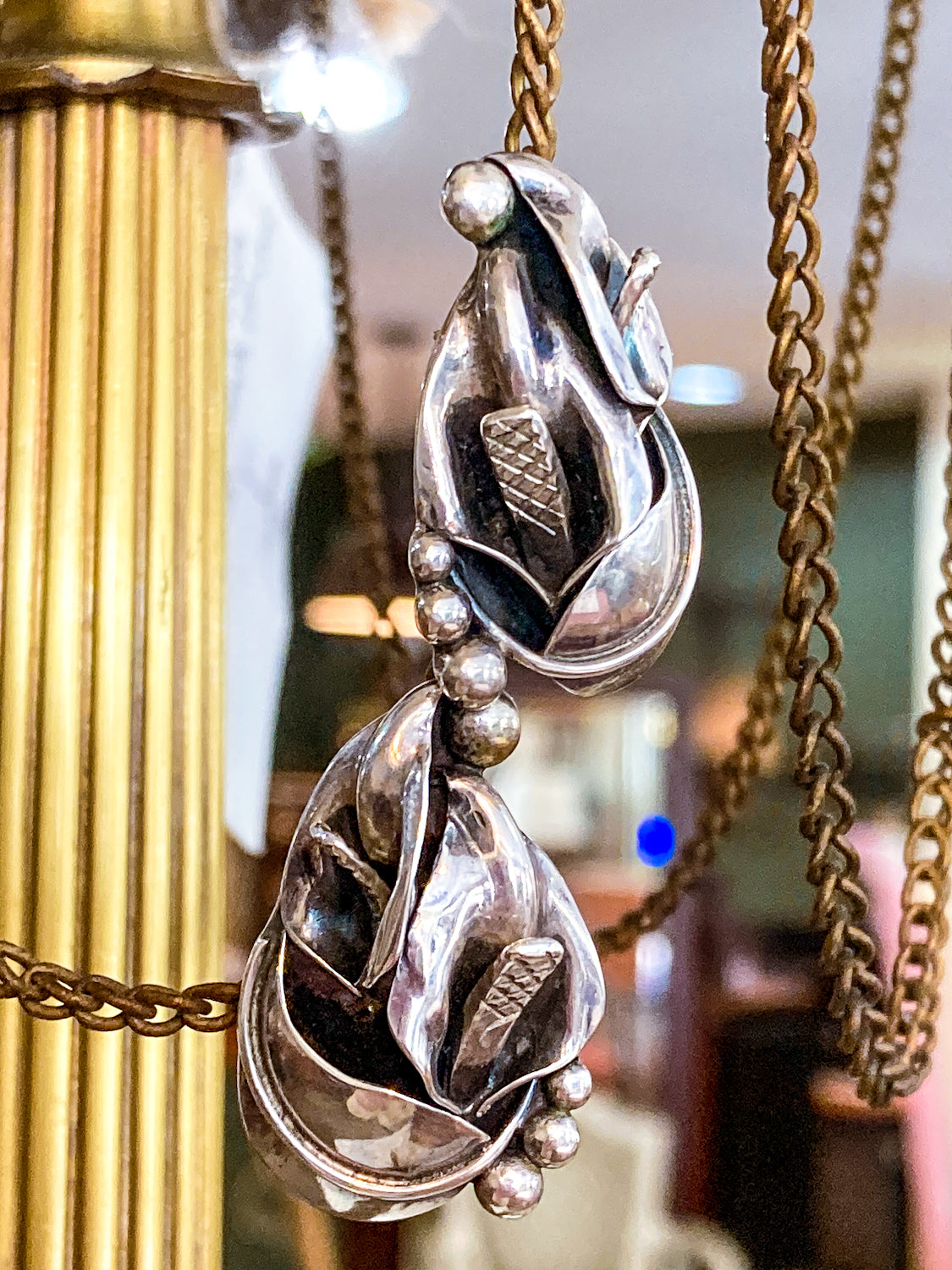 Vintage Danish Modern Style Sterling Silver Double Calla Lily Bouquet Post Earrings