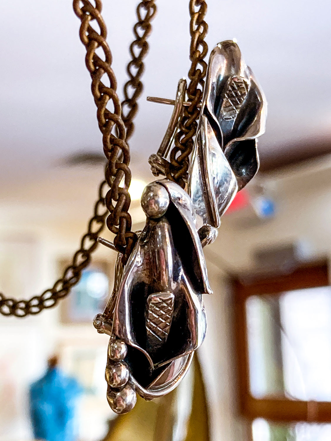 Vintage Danish Modern Style Sterling Silver Double Calla Lily Bouquet Post Earrings