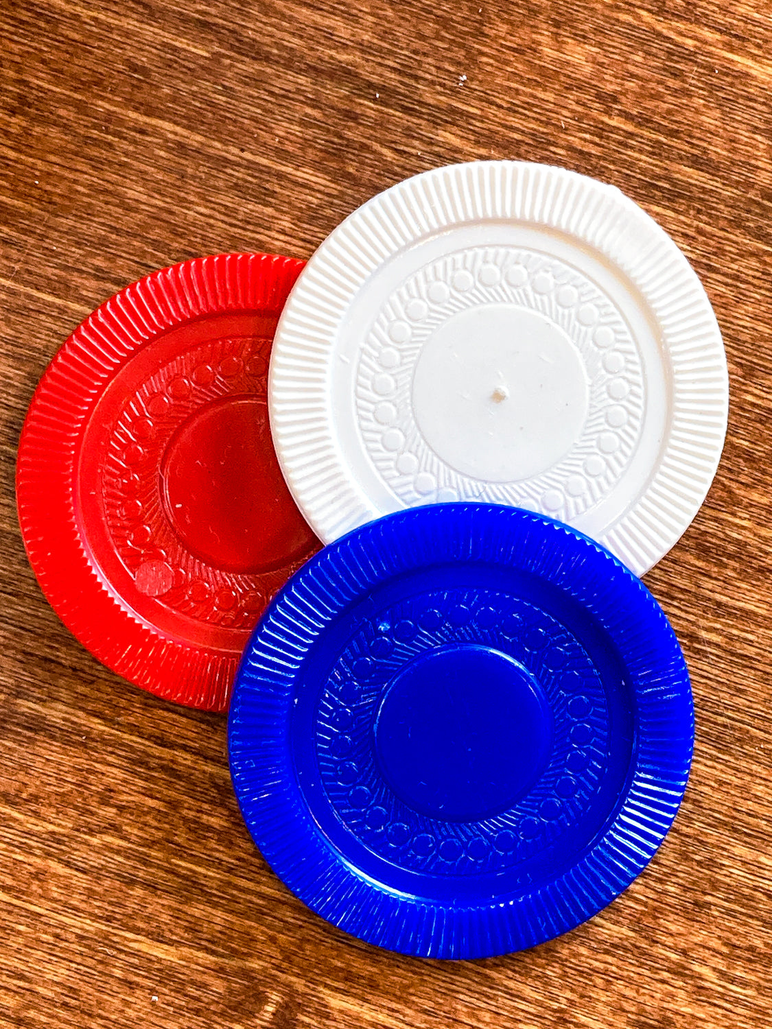 Vintage MCM Lazy Susan Red White Blue Poker Chip Travel Caddy Set
