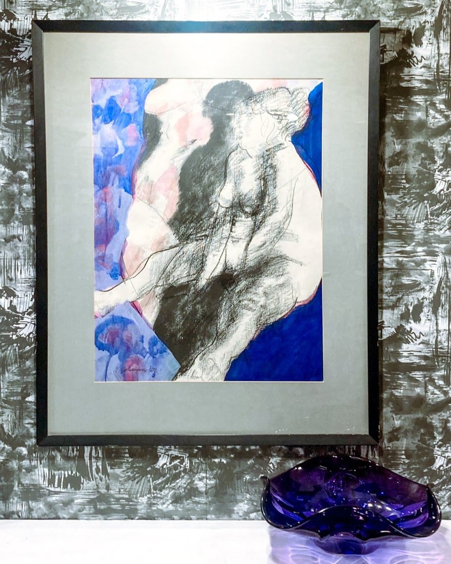 Vintage Mixed Media Abstract Female Figure Framed George Johanson Artwork