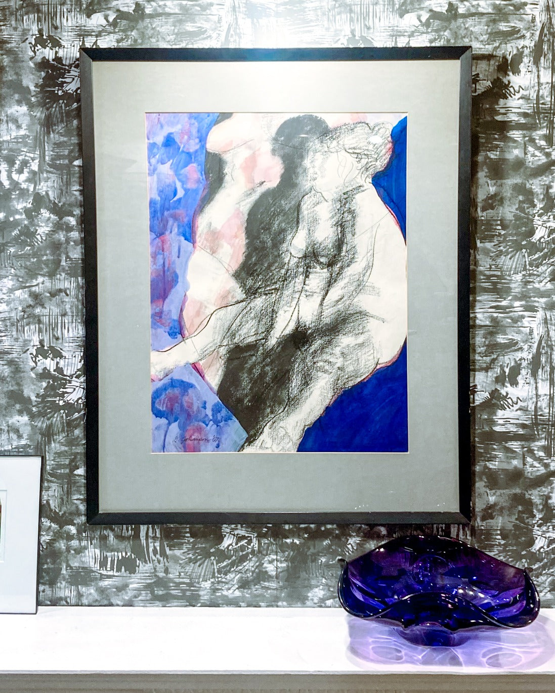 Vintage Mixed Media Abstract Female Figure Framed George Johanson Artwork