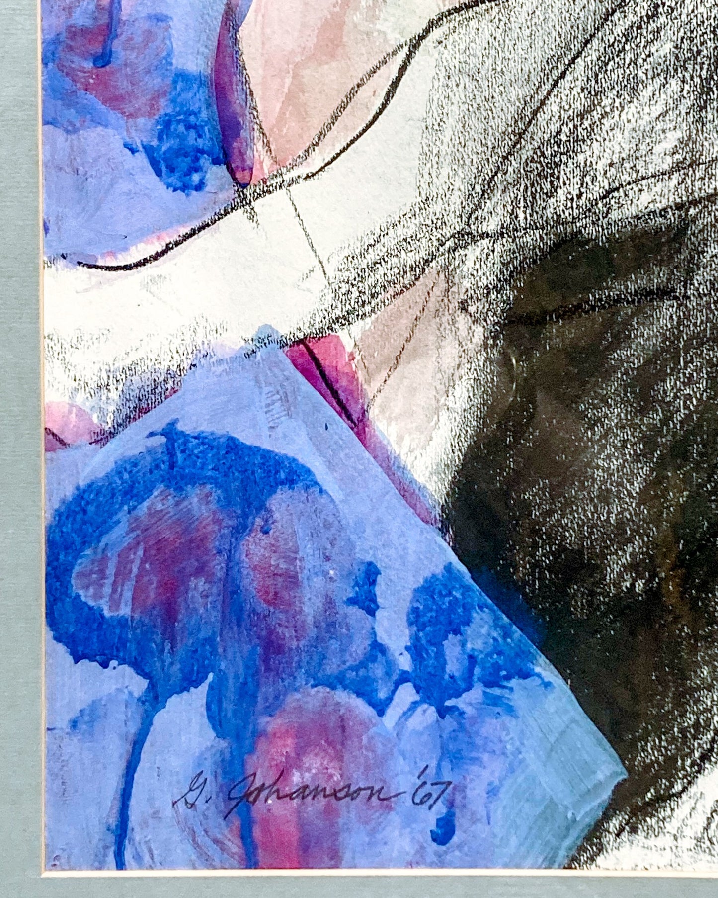 Vintage Mixed Media Abstract Female Figure Framed George Johanson Artwork