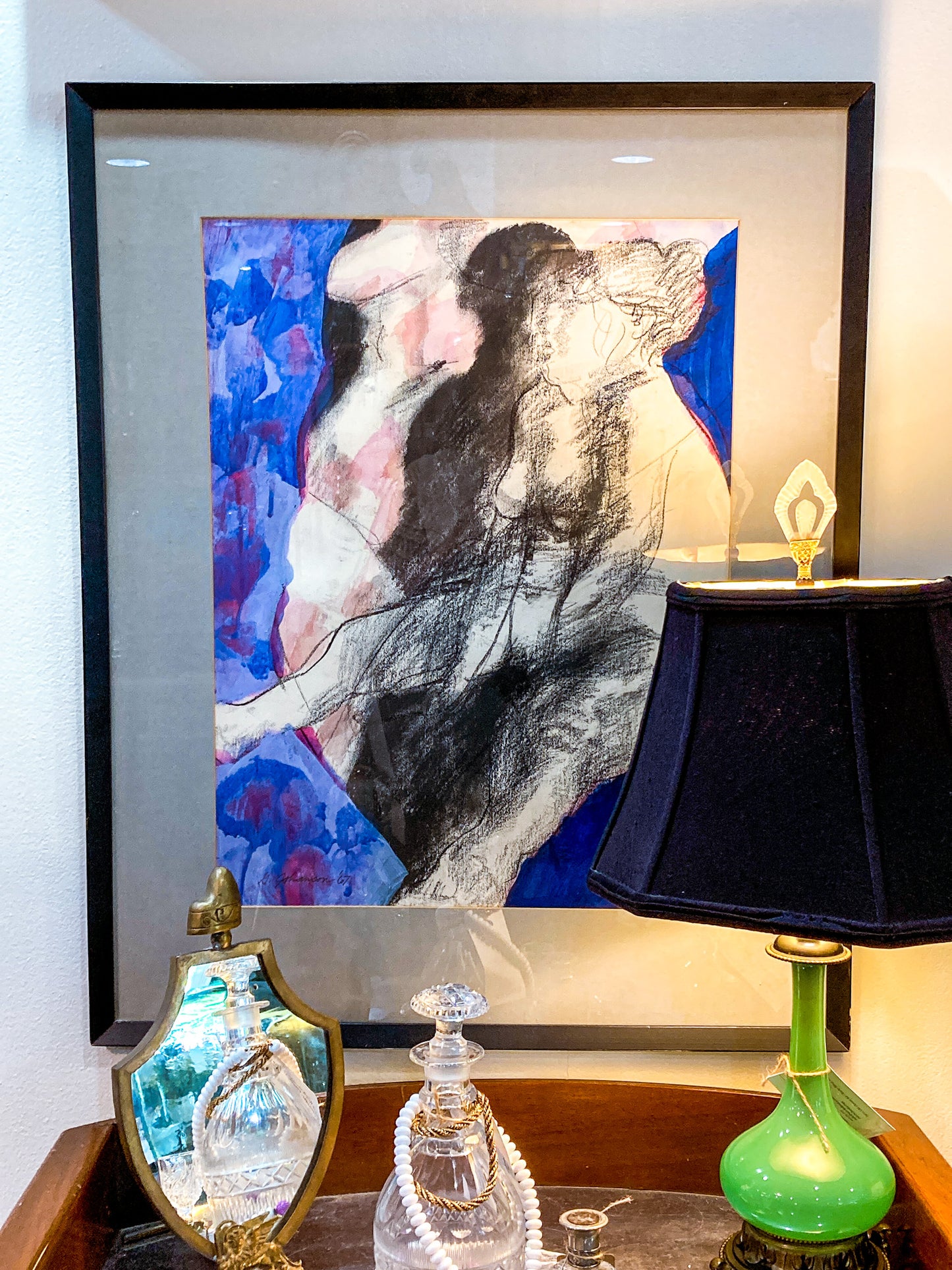 Vintage Mixed Media Abstract Female Figure Framed George Johanson Artwork