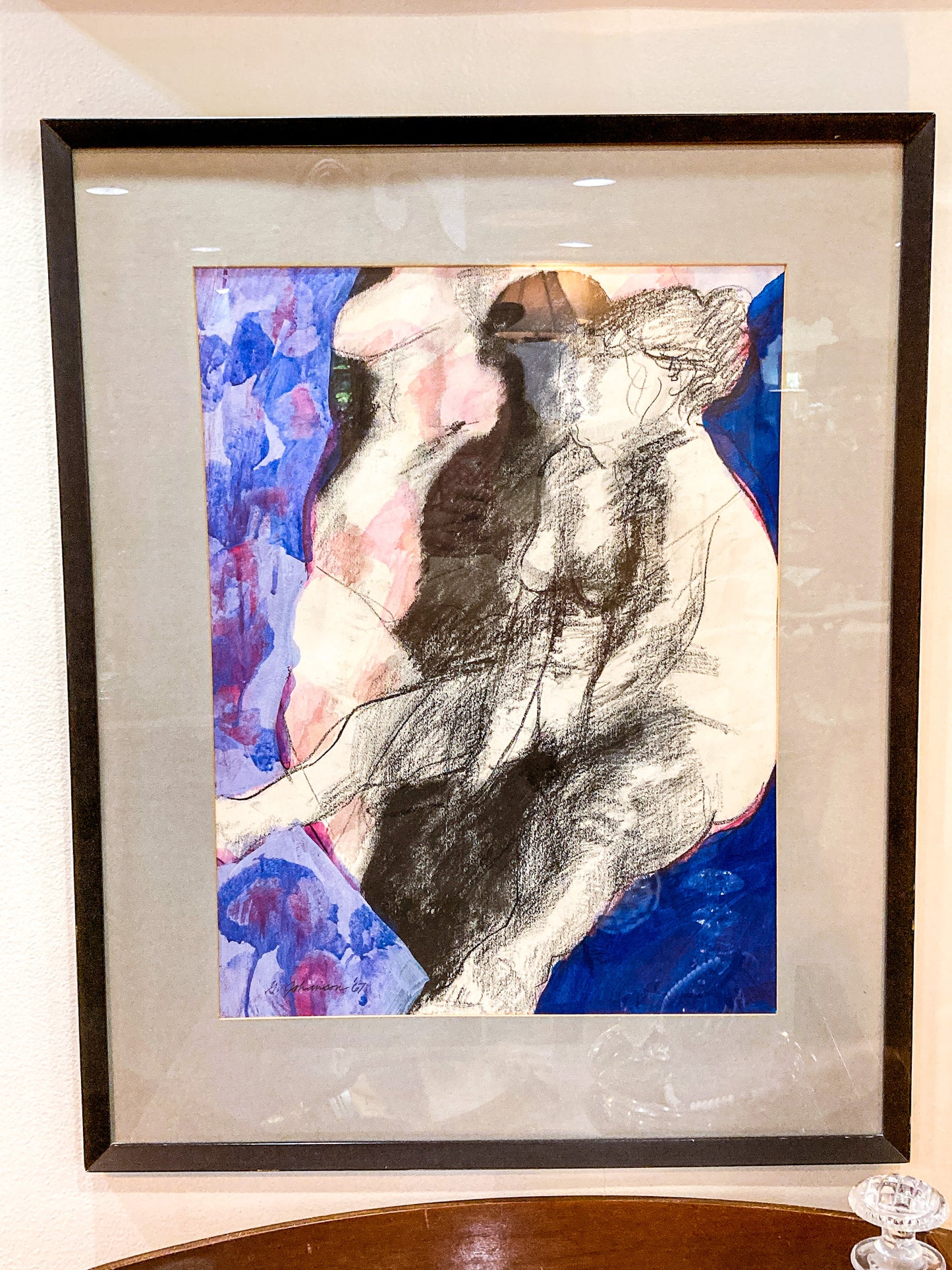Vintage Mixed Media Abstract Female Figure Framed George Johanson Artwork