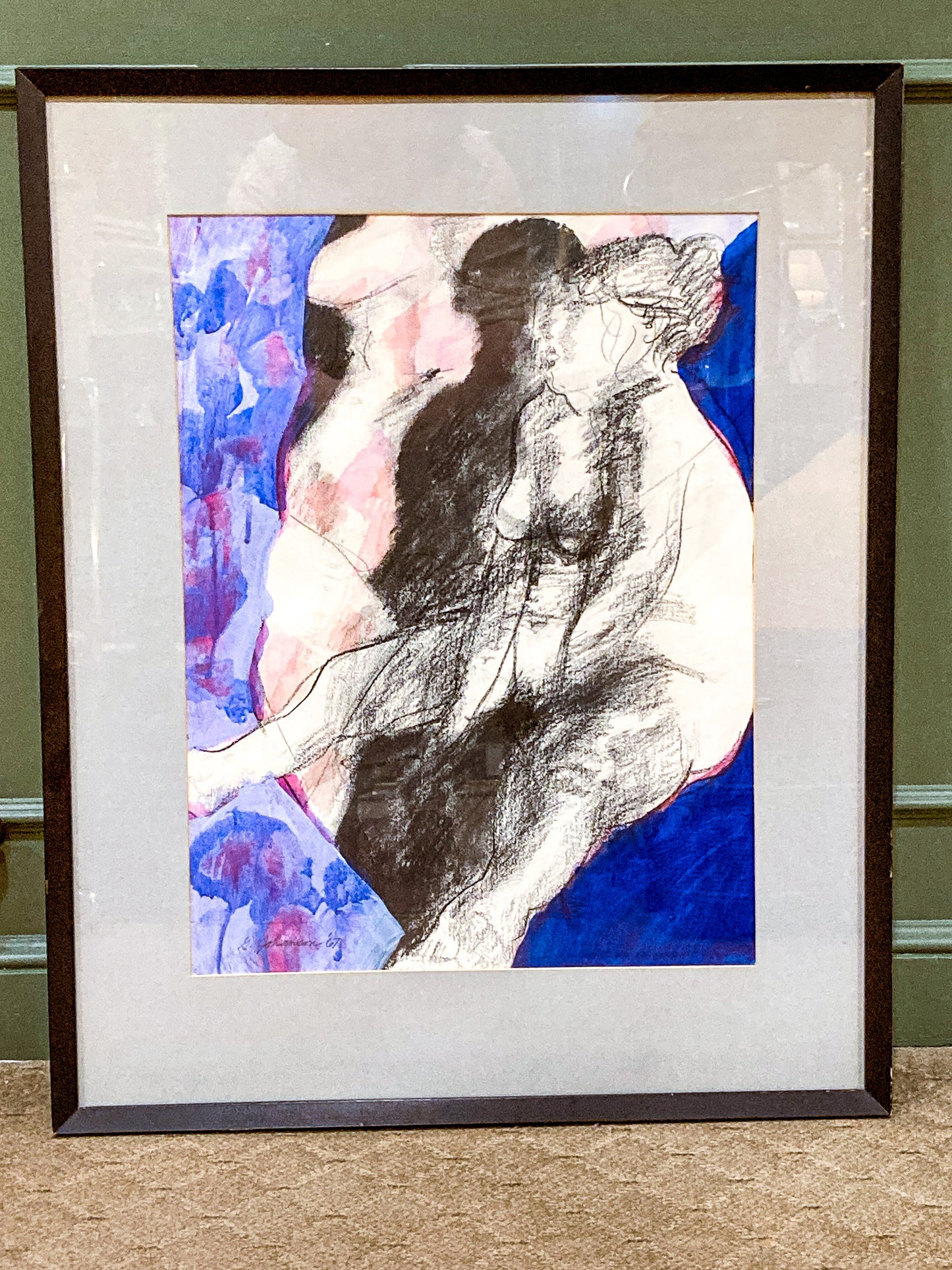Vintage Mixed Media Abstract Female Figure Framed George Johanson Artwork