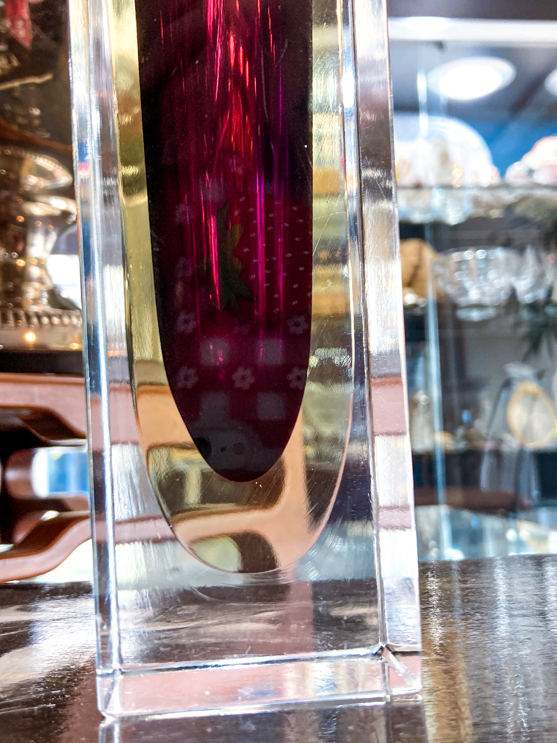 Murano Sommerso V. Nason Italian Rectangular Wine Red Glass Bud Vase