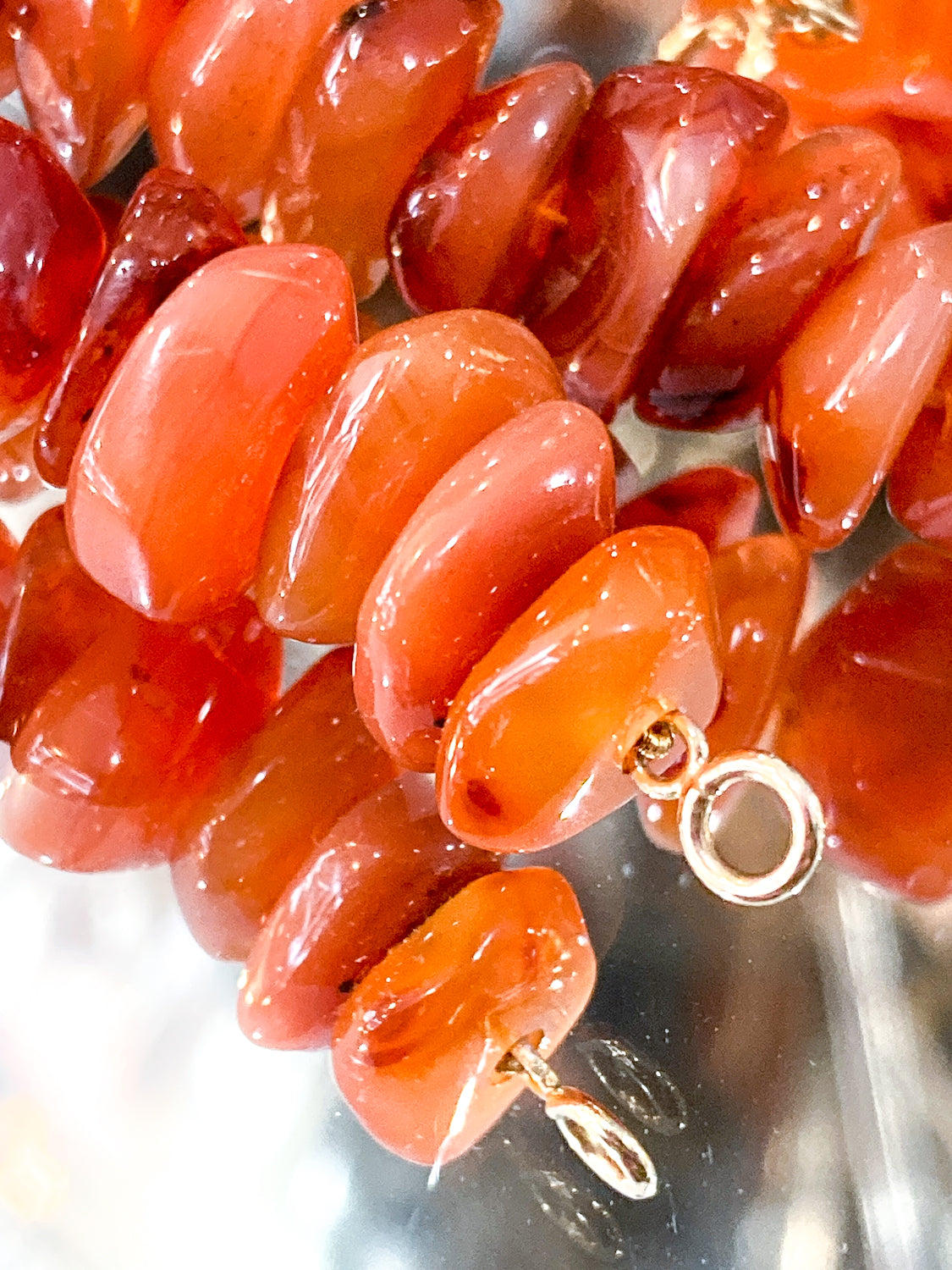 Vintage 14K Yellow Gold Natural Carnelian Graduated Stone Necklace