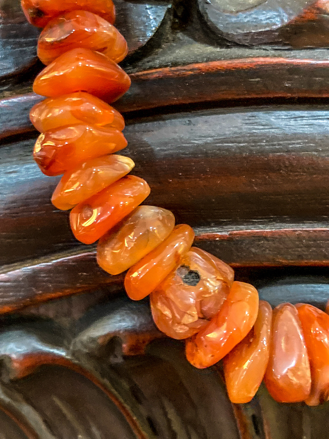 Vintage 14K Yellow Gold Natural Carnelian Graduated Stone Necklace