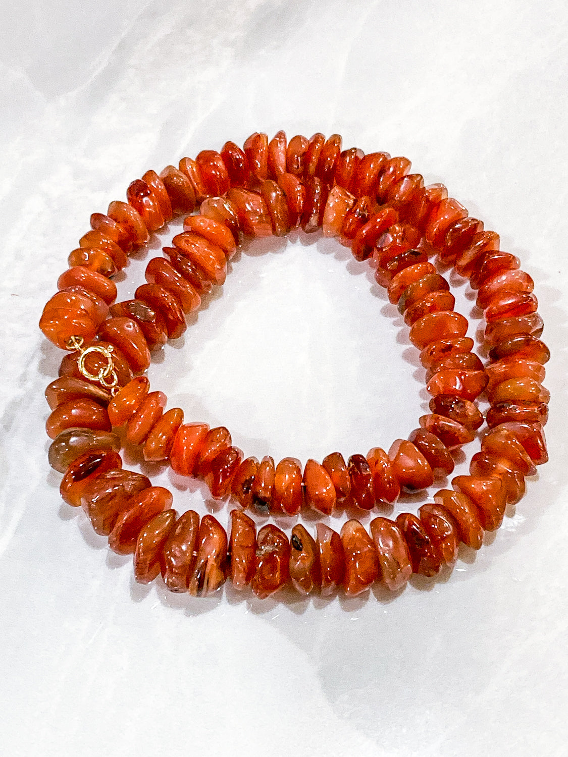 Vintage 14K Yellow Gold Natural Carnelian Graduated Stone Necklace