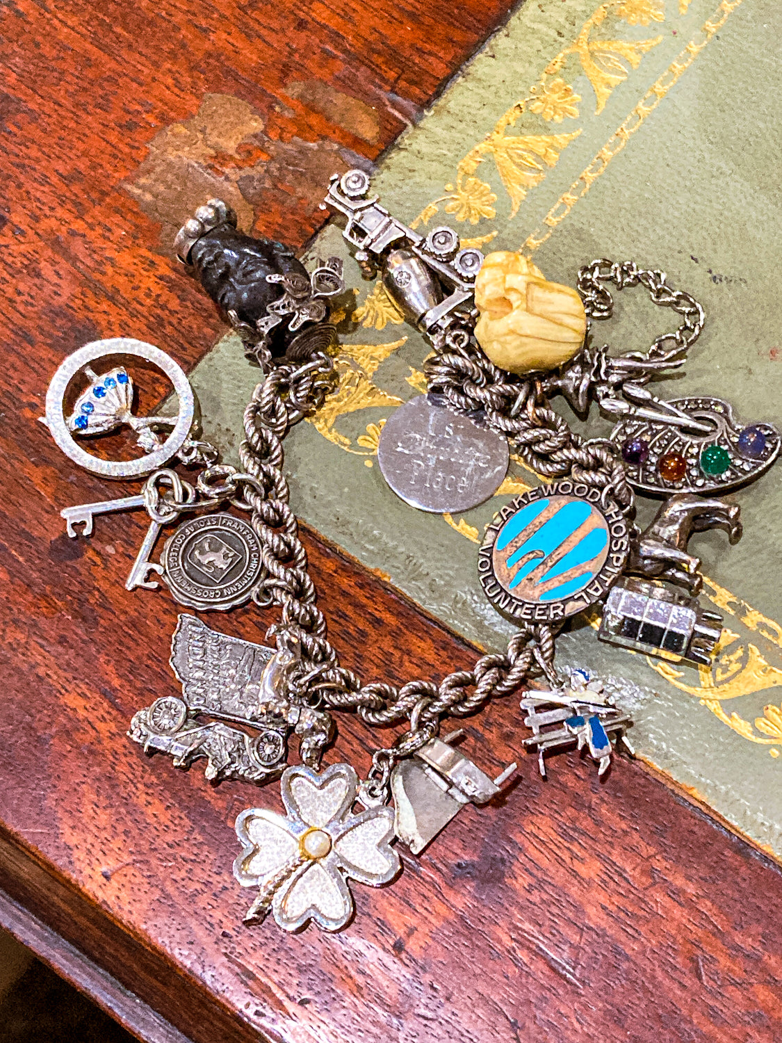 Vintage Sterling Silver Rare Dog, Skull, Portrait, Art, Dance Charm Bracelet