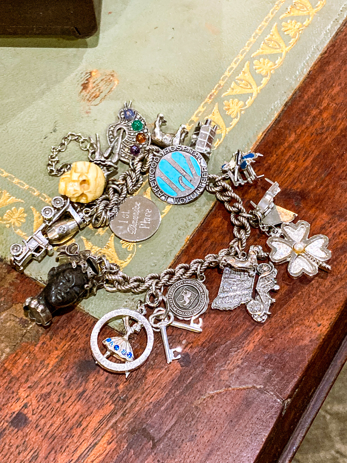 Vintage Sterling Silver Rare Dog, Skull, Portrait, Art, Dance Charm Bracelet