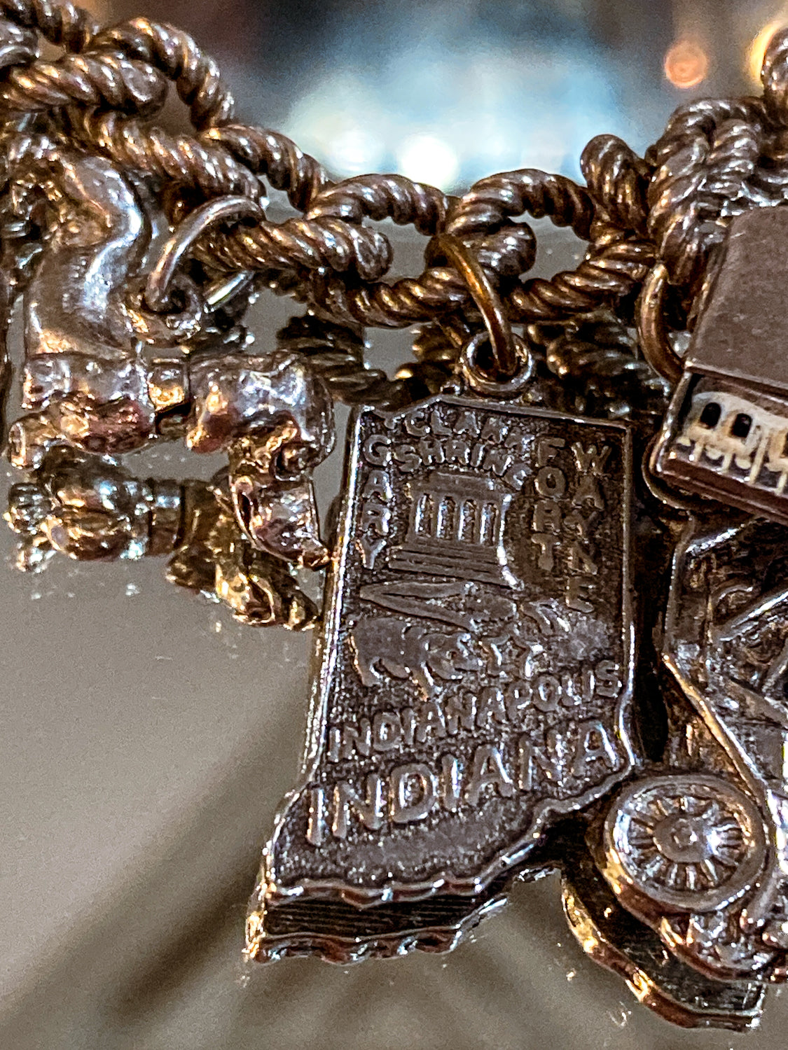 Vintage Sterling Silver Indianapolis Indiana State Charm Bracelet