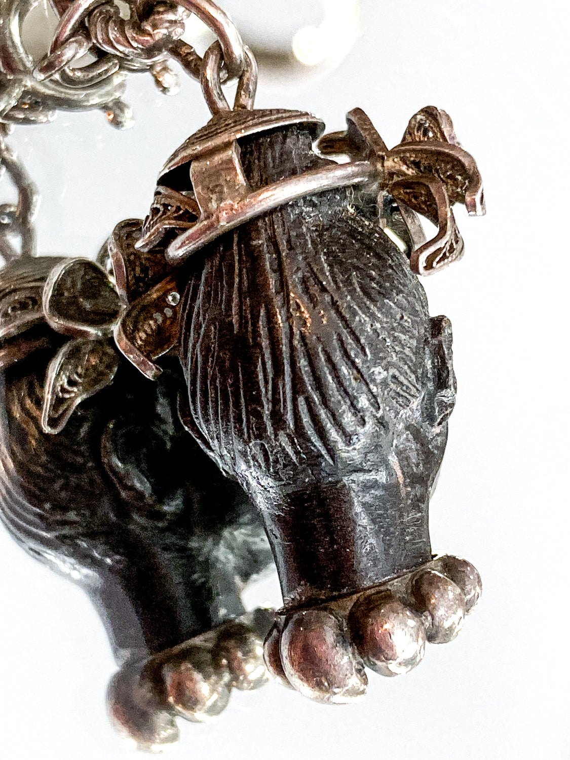 Vintage Sterling Silver Rare Nubian Carved Portrait Head Charm Bracelet
