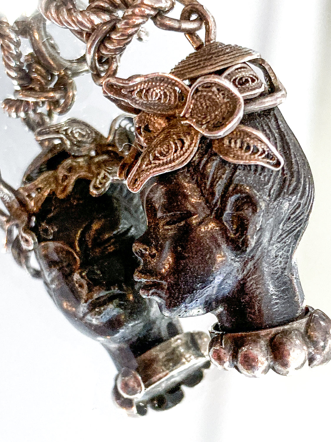 Vintage Sterling Silver Rare Nubian Carved Portrait Head Charm Bracelet