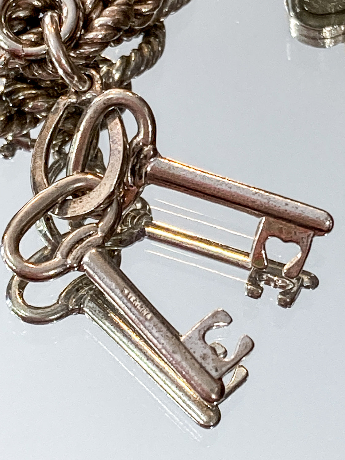 Vintage Sterling Silver Keys Charm Bracelet