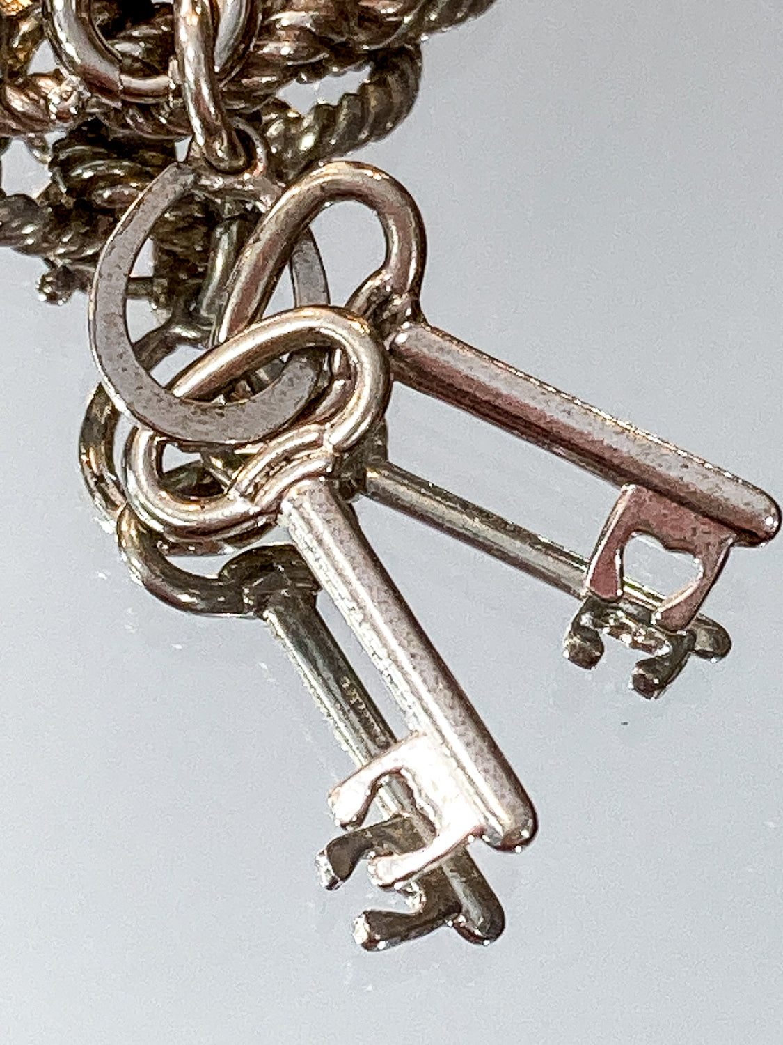 Vintage Sterling Silver Keys Charm Bracelet