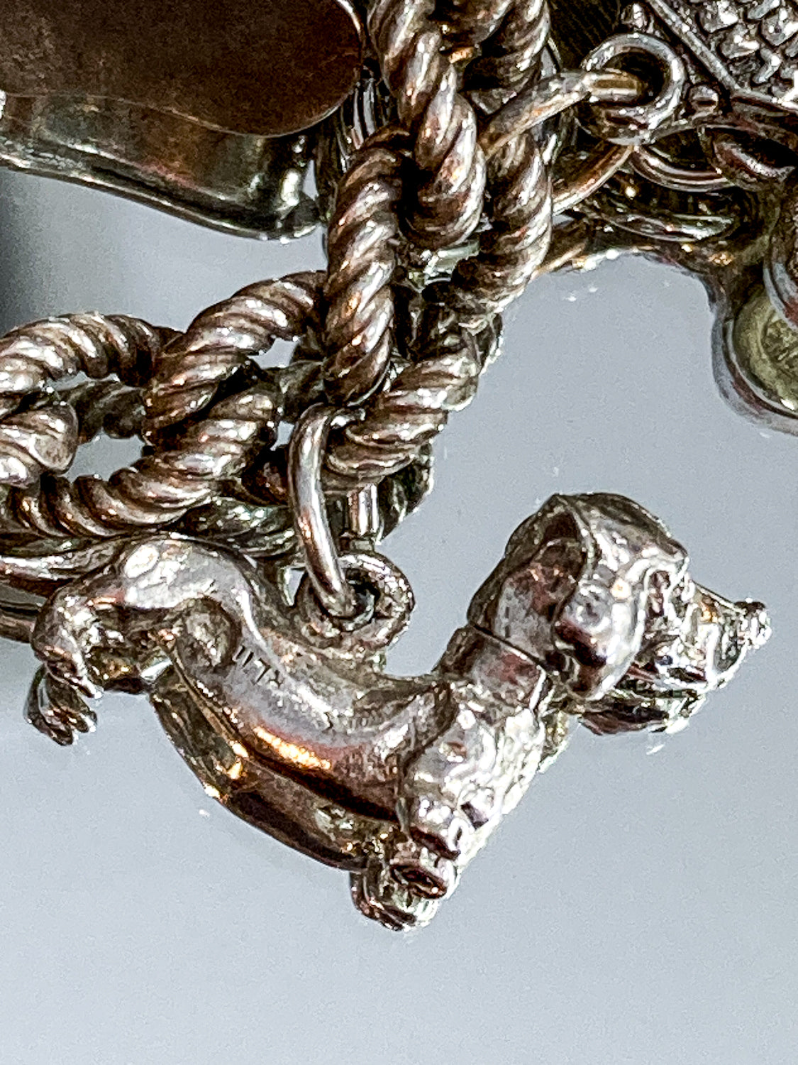 Vintage Sterling Silver Articulated Dachshund Dog Charm Bracelet