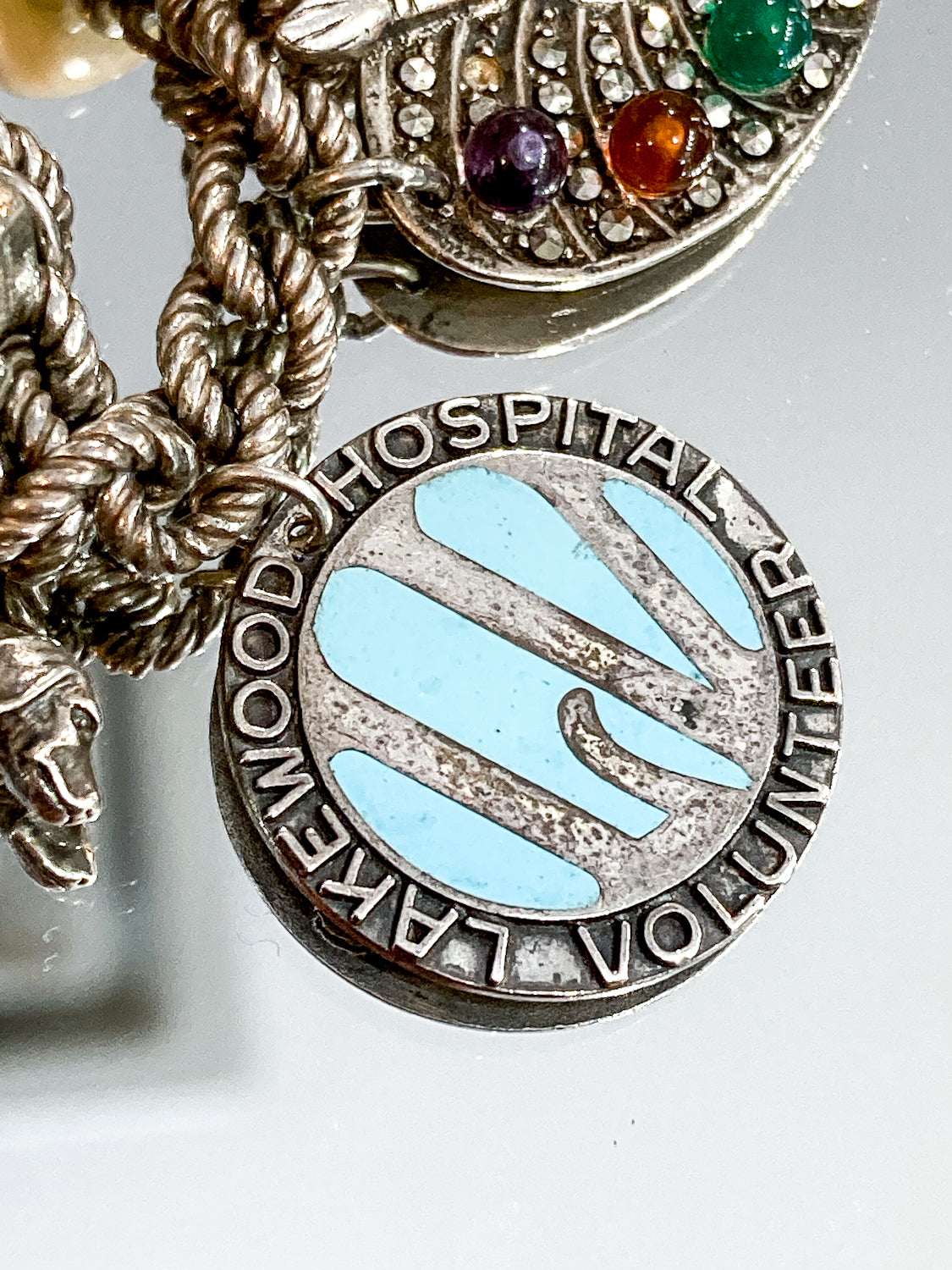 Vintage Sterling Silver Enameled Lakewood Hospital VolunteerCharm Bracelet