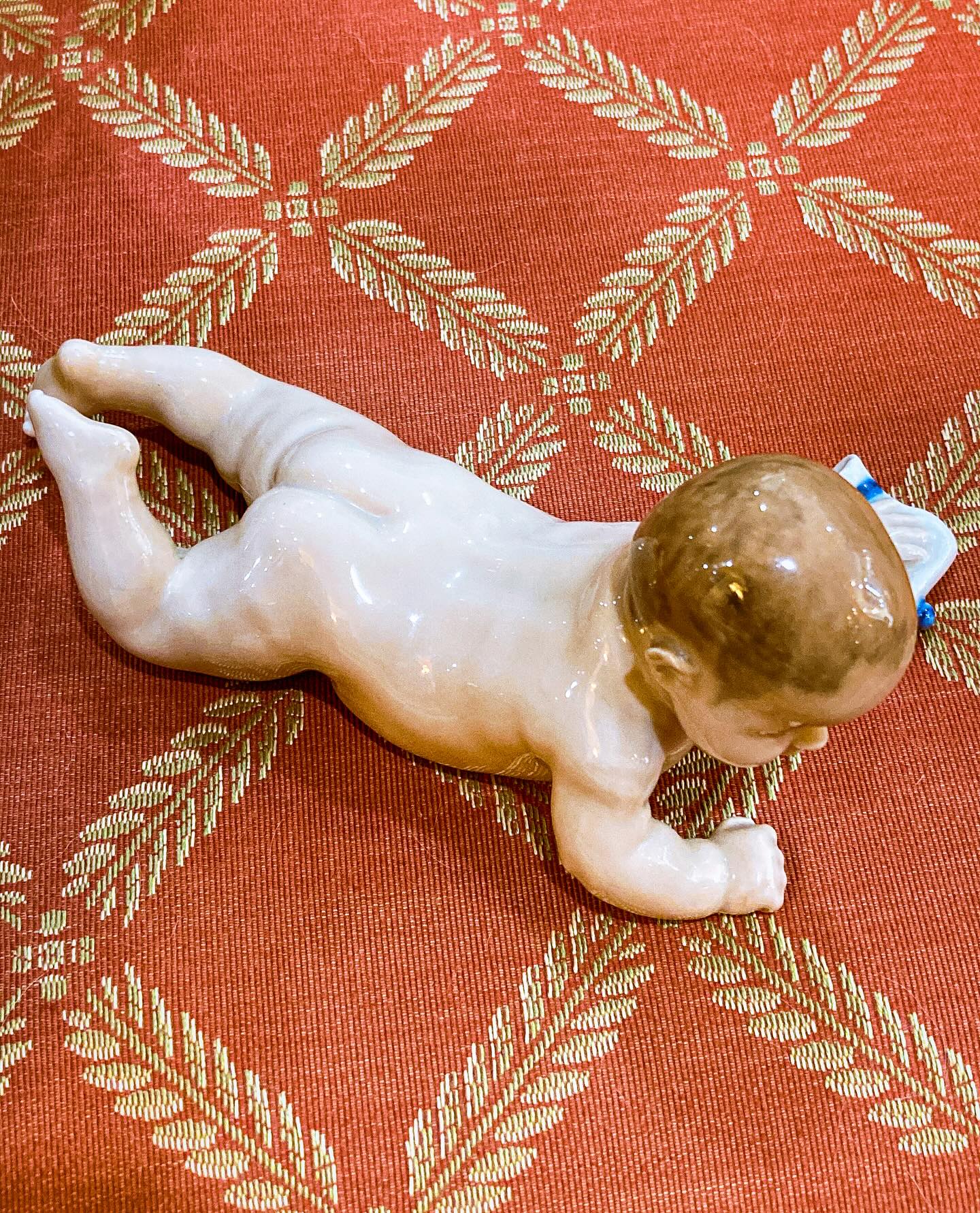 Vintage Royal Copenhagen Porcelain Baby #1739 Tummy Time Figurine
