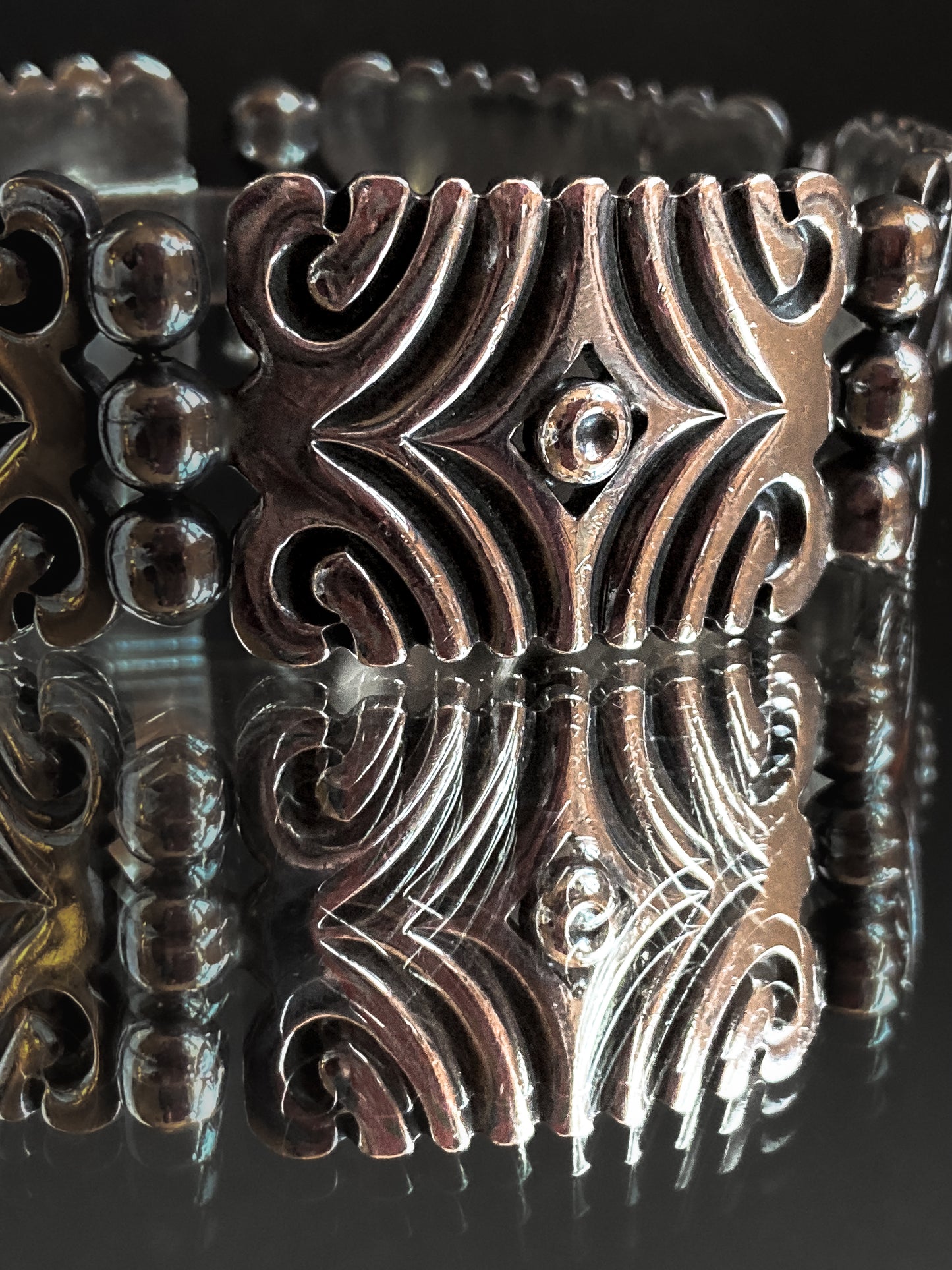 Vintage TAXCO Aguilar Style Mexico Sterling Silver Modernist Cuff Bracelet