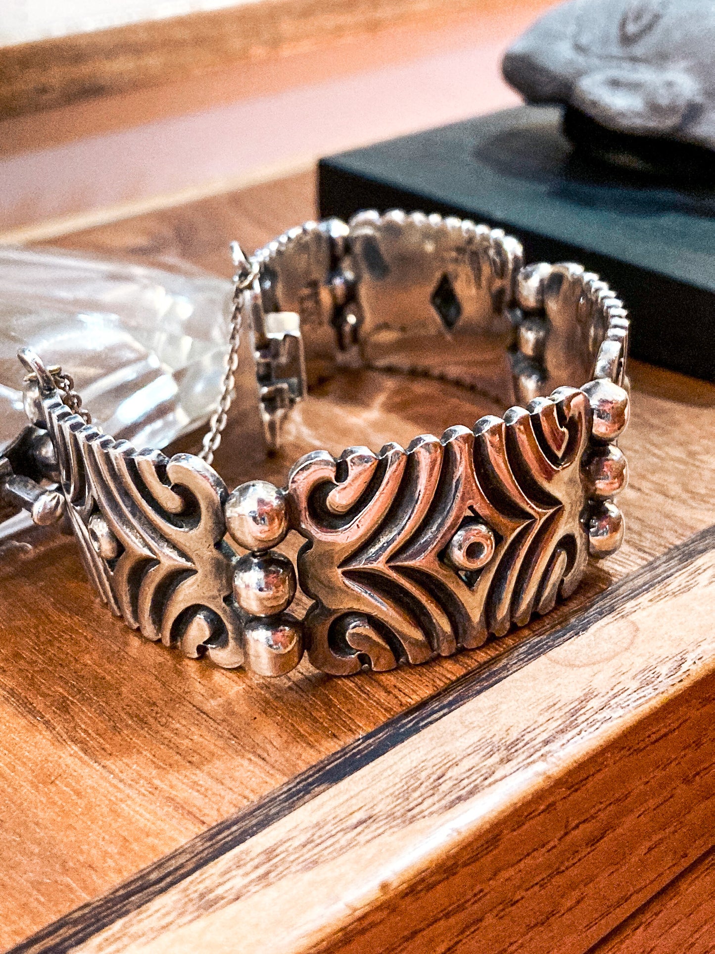 Vintage TAXCO Aguilar Style Mexico Sterling Silver Modernist Cuff Bracelet