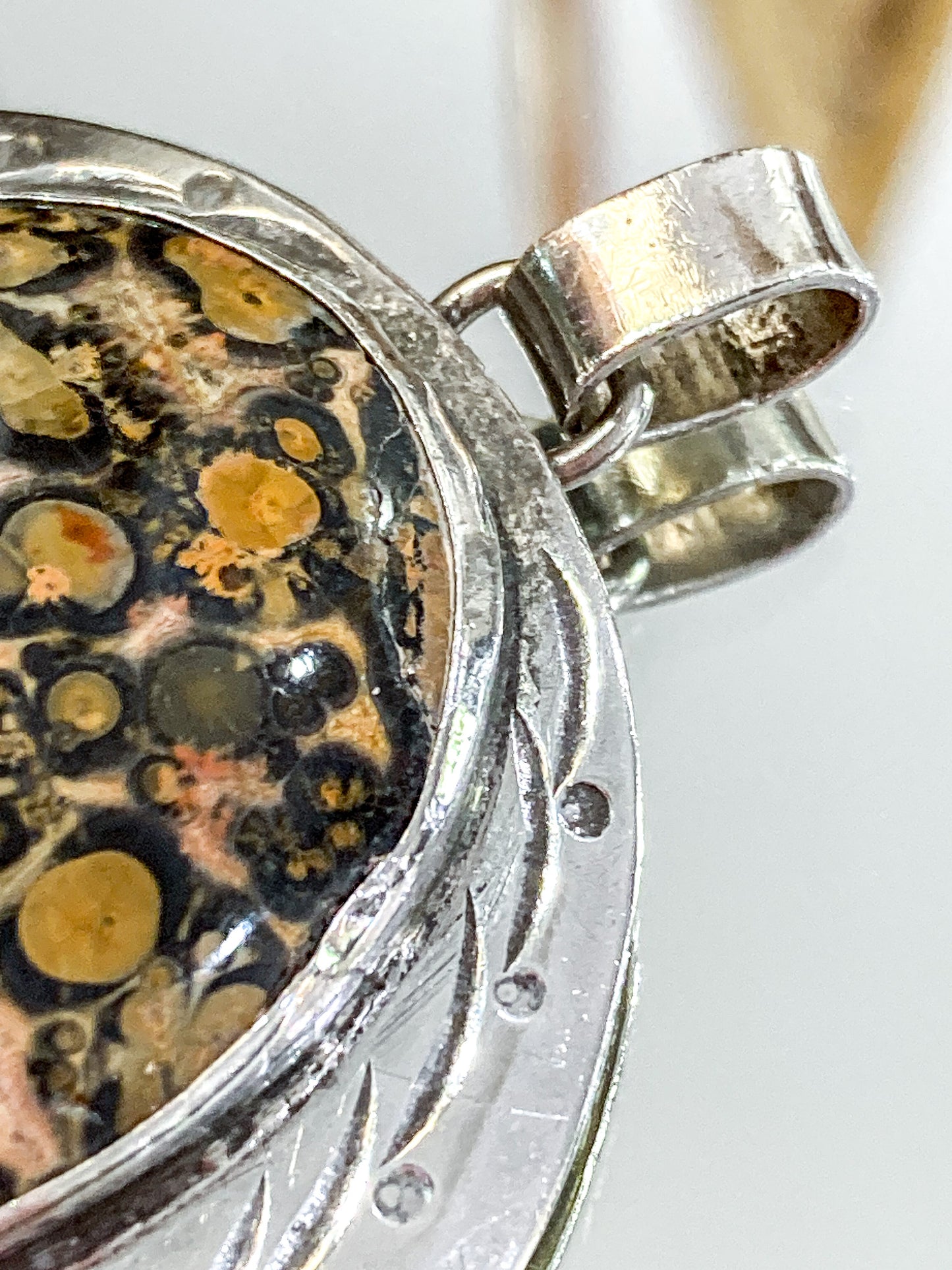 Vintage Sterling Silver Leopardskin Jasper Stone Statement Pendant