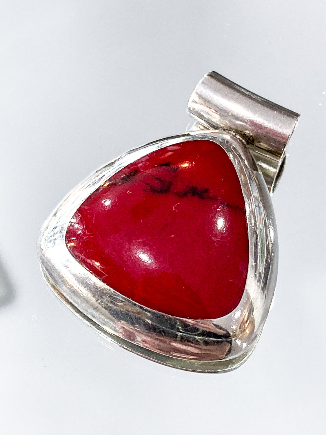 Vintage Sterling Silver Triangular Rounded Red Jasper Stone Pendant