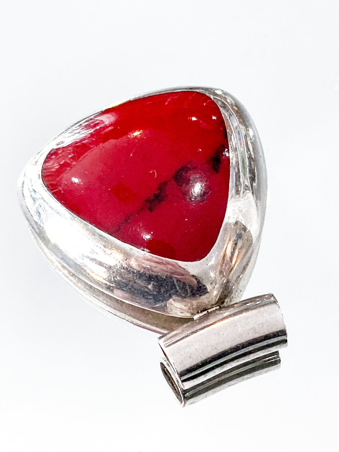 Vintage Sterling Silver Triangular Rounded Red Jasper Stone Pendant
