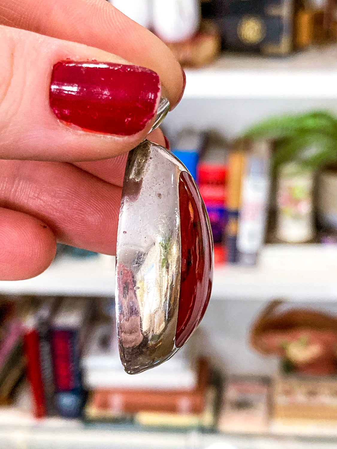 Vintage Sterling Silver Triangular Rounded Red Jasper Stone Pendant