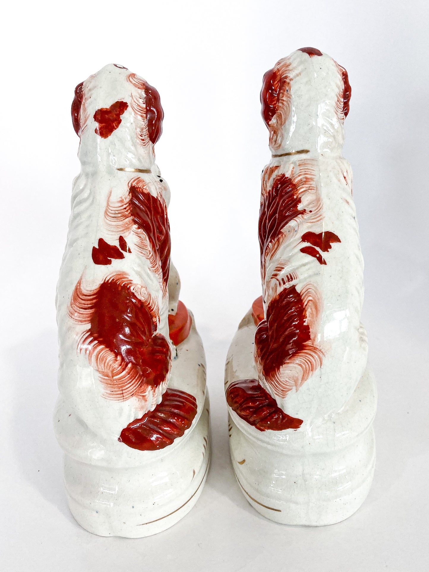 Antique Pair Rare Staffordshire Cat and Spaniel Dog Porcelain Figurines Back