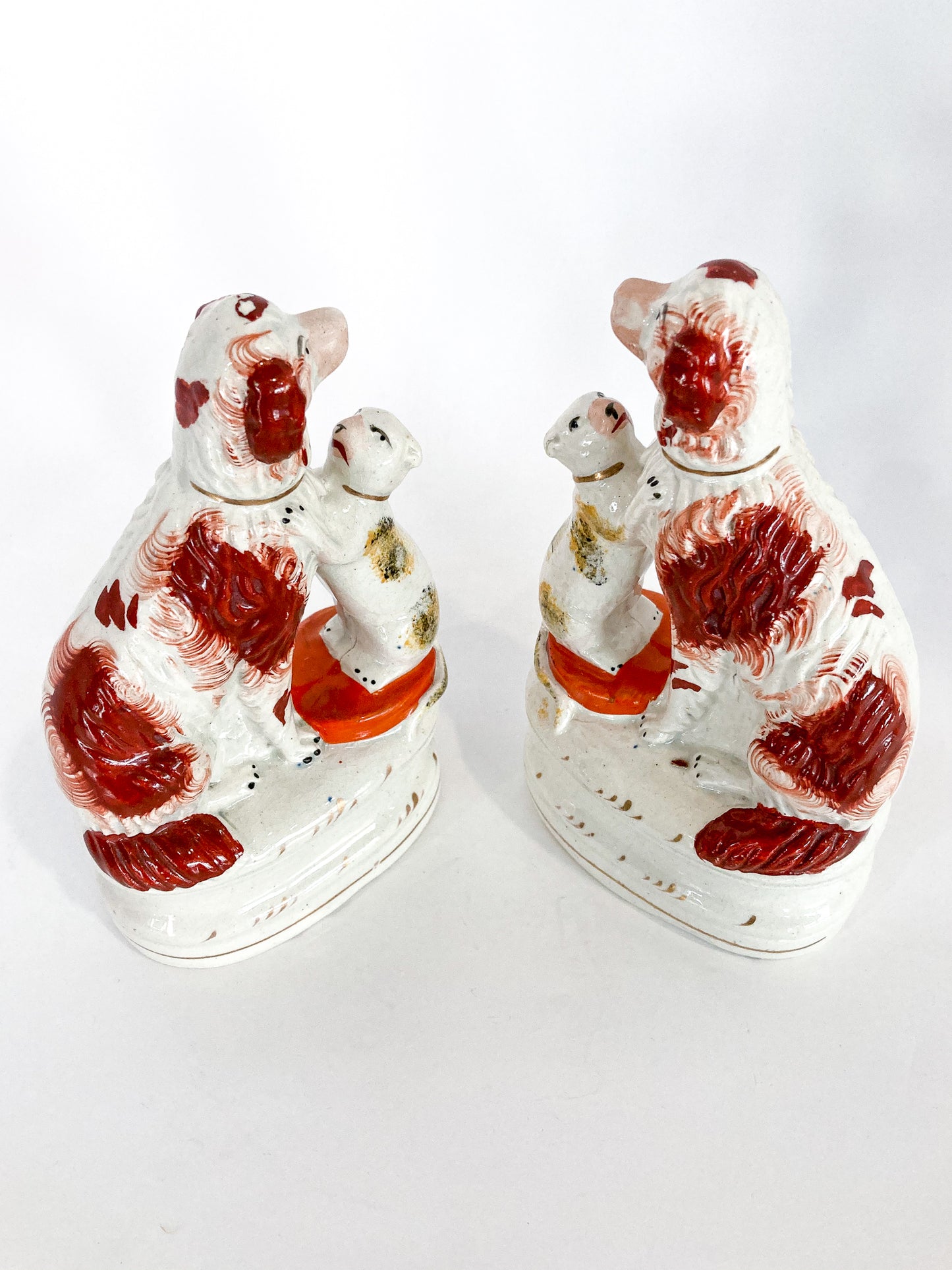 Antique Pair Rare Staffordshire Cat and Spaniel Dog Porcelain Figurines Side 5