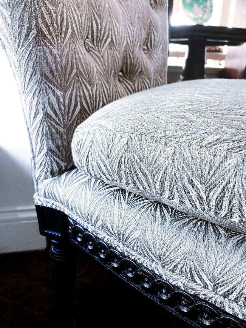 New Century Furniture Black Grey Patterned Charleston Slipper Accent Chair Close Up