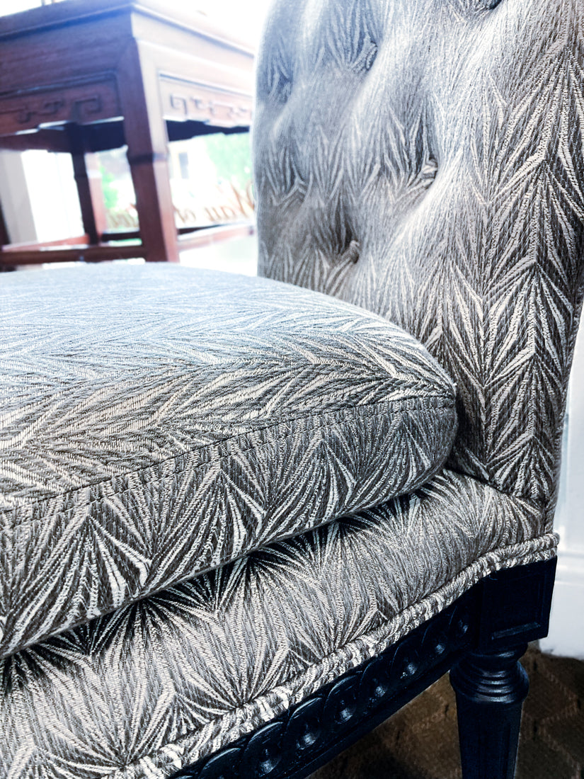New Century Furniture Black Grey Patterned Charleston Slipper Accent Chair Close Up 2